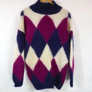 VTG 80s brass plum Nordstrom harlequin authentic mohair sweater